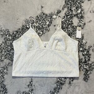 BP Crop Top Womens Size XL White V Neck Camisole Lace‎ Stretch Adjustable Strap